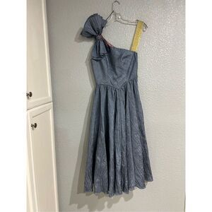 Steel Blue off shoulder formal dress Fitted waist Full Swing Skirt side zipper R